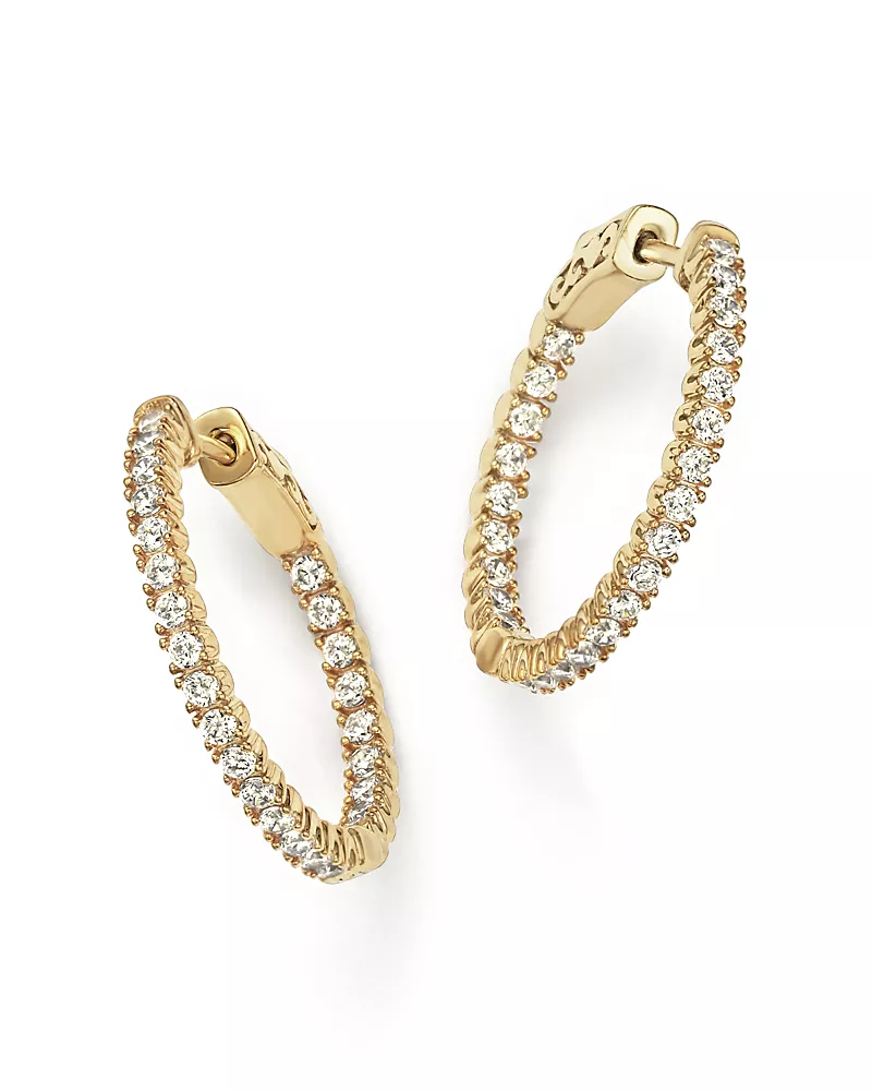 Diamond Inside Out Hoop Earrings in 14K Yellow Gold, 1.0 tcw