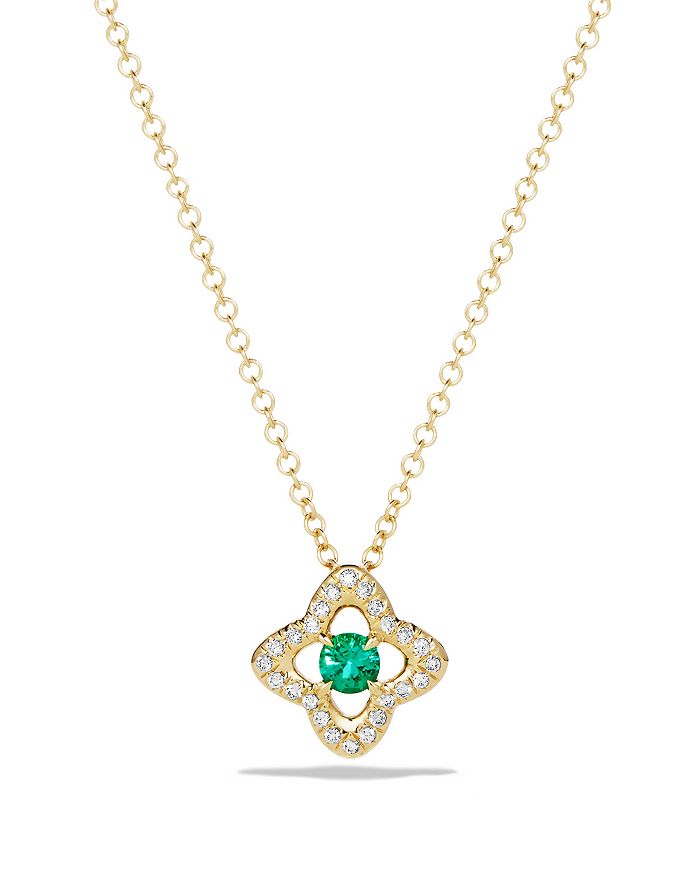 David Yurman Venetian Quatrefoil Necklace With Emerald And Diamonds In 18k Gold In Green/gold