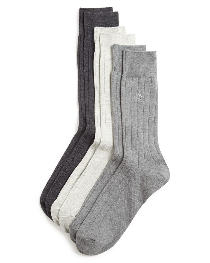 Polo Ralph Lauren Solid Ribbed Dress Socks, Pack Of 3 In Charcoal Assorted