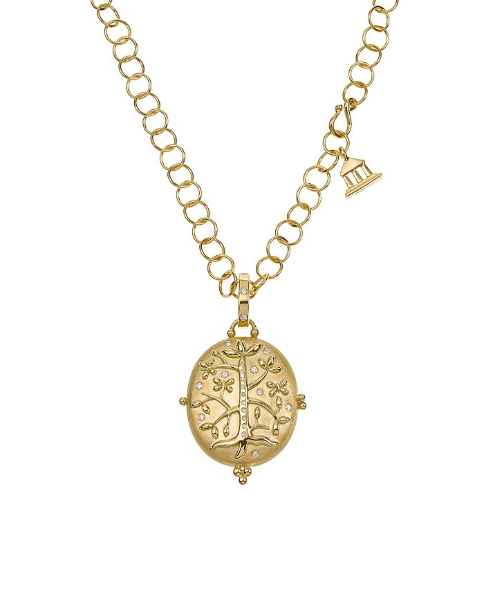 Shop Temple St Clair 18k Yellow Gold Tree Of Life Locket With Diamonds In Gold/white