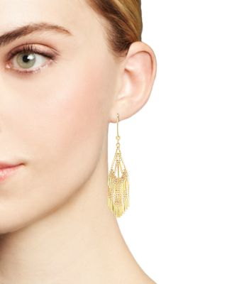 14K Yellow Gold Beaded Dangle Earrings 