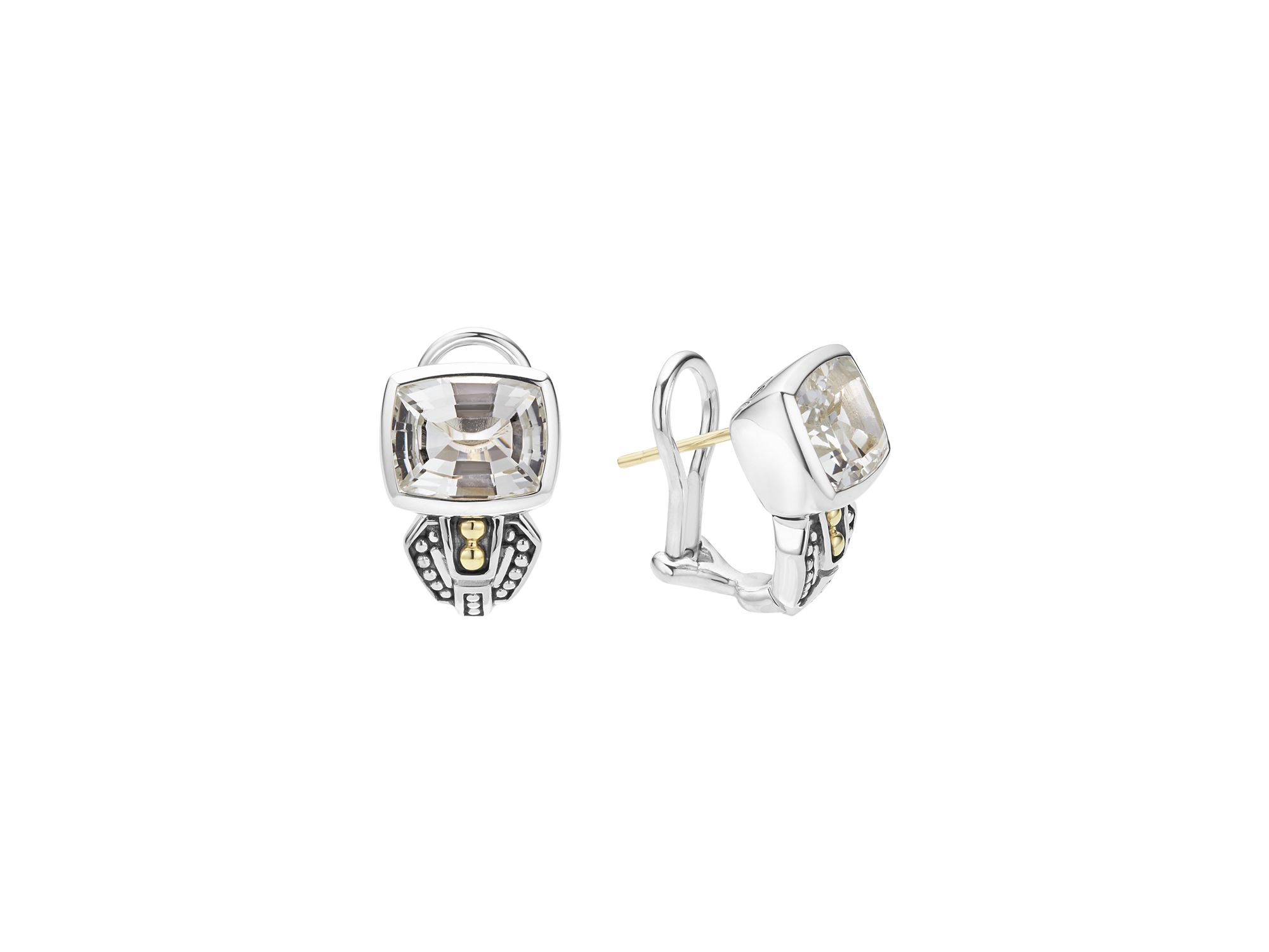 18K Gold and Sterling Silver Rittenhouse Stud Gemstone Huggie Drop Earrings - Image 1
