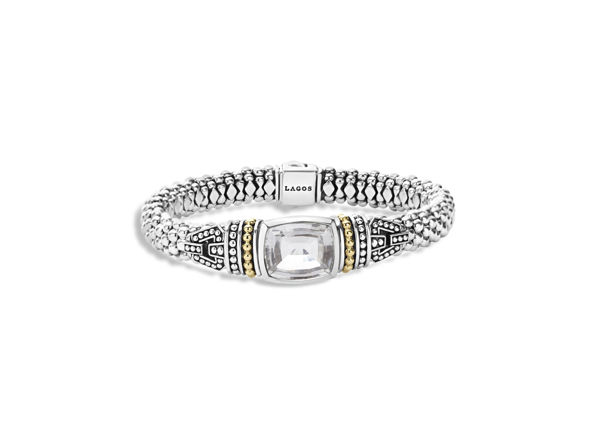 18K Gold and Sterling Silver Caviar Color Small Gemstone Bracelets, 9mm — Image 3