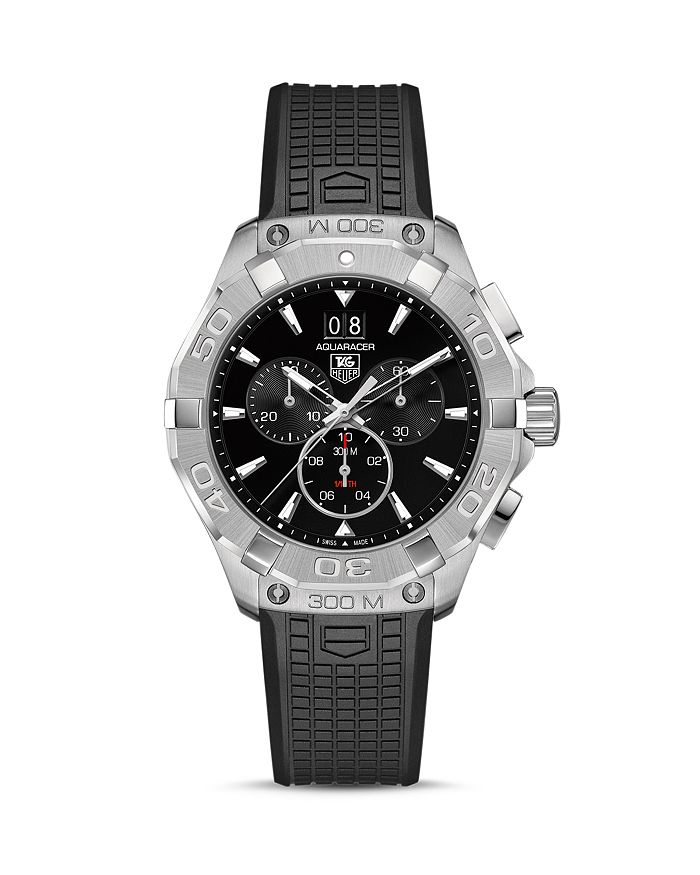 Tag Heuer Aquaracer Stainless Steel Chronograph With Rubber Strap, 43mm In Black
