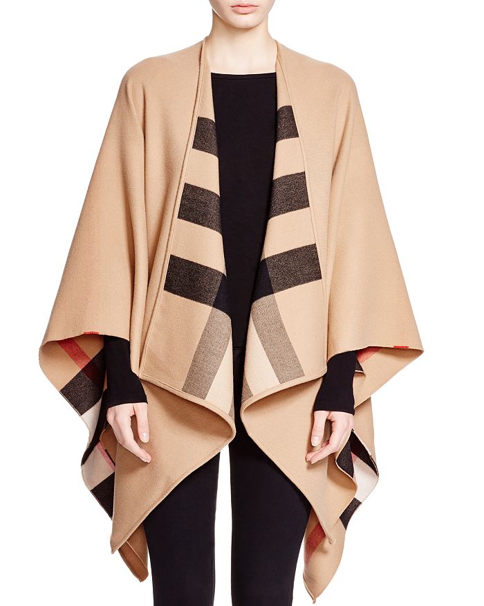 Burberry Charlotte Reversible Solid to Check Wool Cape | Bloomingdale's