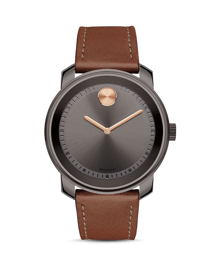 MOVADO BOLD MUSEUM DIAL WATCH WITH LEATHER STRAP, 42.5MM,3600378
