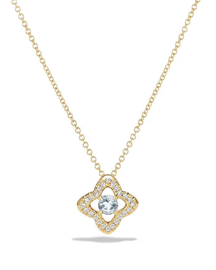 David Yurman Venetian Quatrefoil Necklace with Aquamarine and Diamonds ...