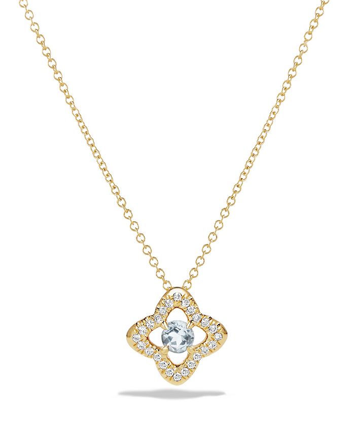 David Yurman Venetian Quatrefoil Necklace with Aquamarine and