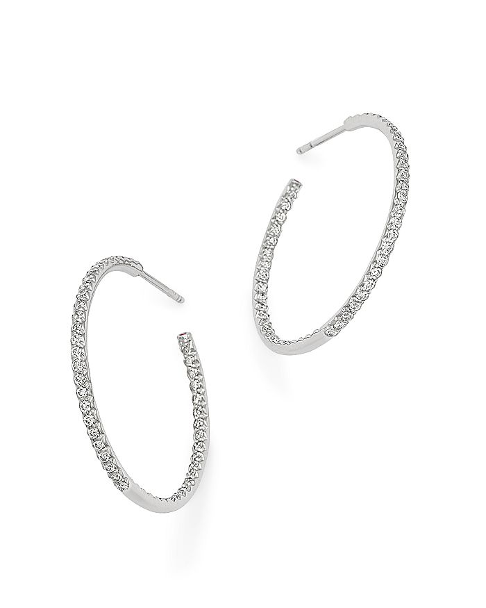 ROBERTO COIN 18K WHITE GOLD LARGE MICRO PAVE DIAMOND HOOP EARRINGS, 0.98 CT. T.W.,000602AWERX0