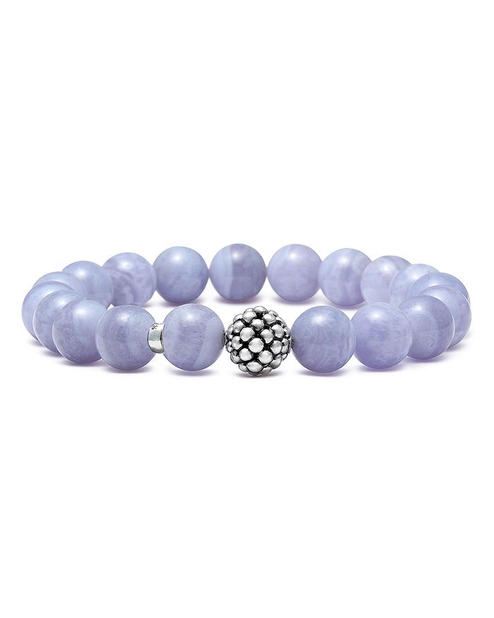 LAGOS STERLING SILVER CAVIAR BALL BEADED BLUE LACE AGATE BRACELET, 10MM,05-80967-BL