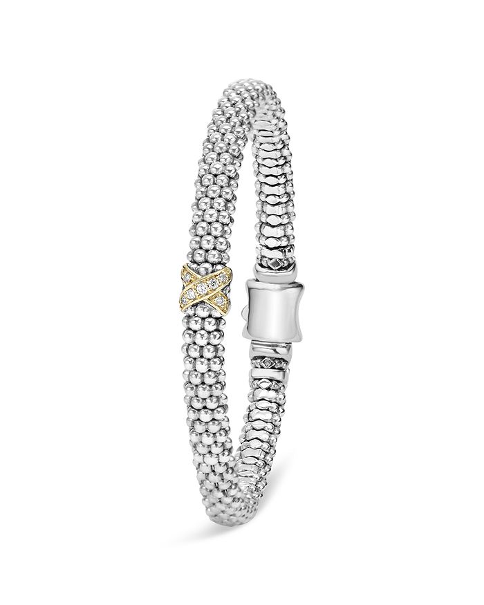 Shop Lagos 18k Gold And Sterling Silver Embrace Collection Rope Bracelet With Diamonds In Multi/silver