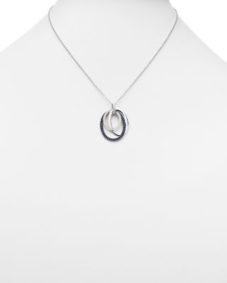 Blue Sapphire and Diamond Oval Pendant Necklace in 14K White Gold, 18"&nbsp;- Exclusive