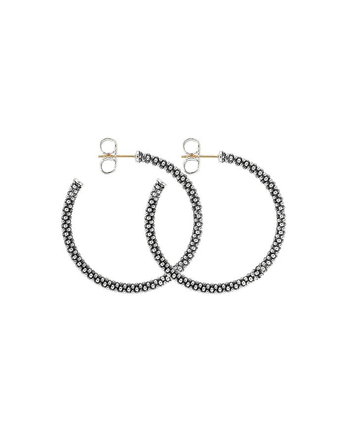 Shop Lagos Beaded Thin Hoop Earrings, Sterling Silver, 35mm
