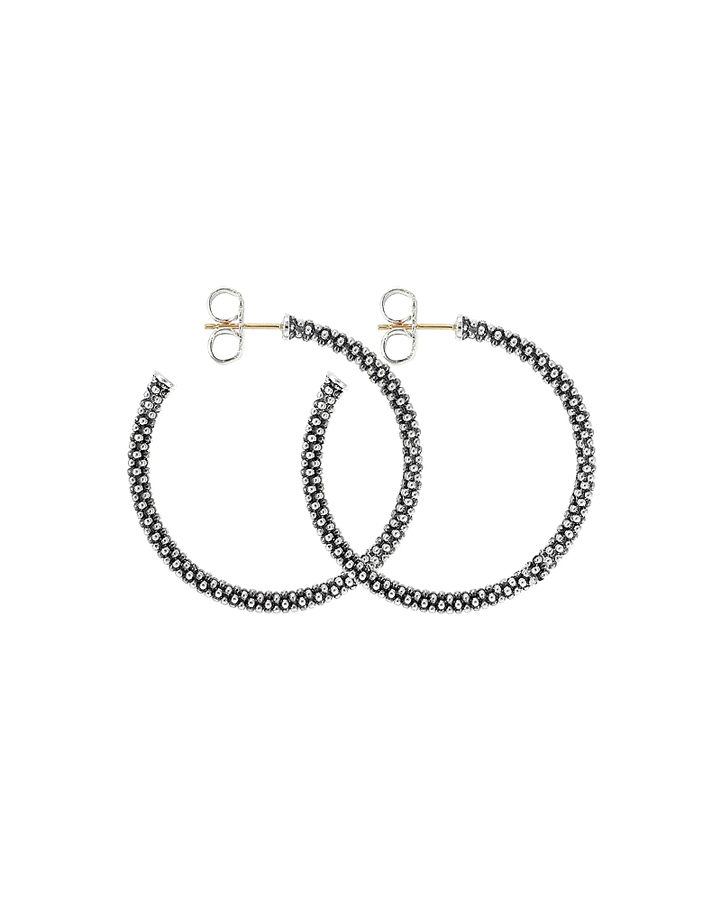 Lagos Beaded Thin Hoop Earrings, Sterling Silver, 35mm