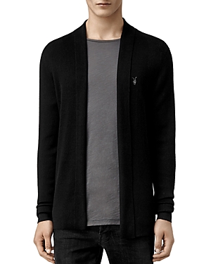 Shop Allsaints Mode Merino Wool Open Cardigan Sweater In Black