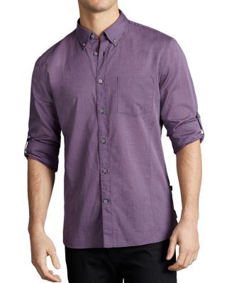 purple button down shirt