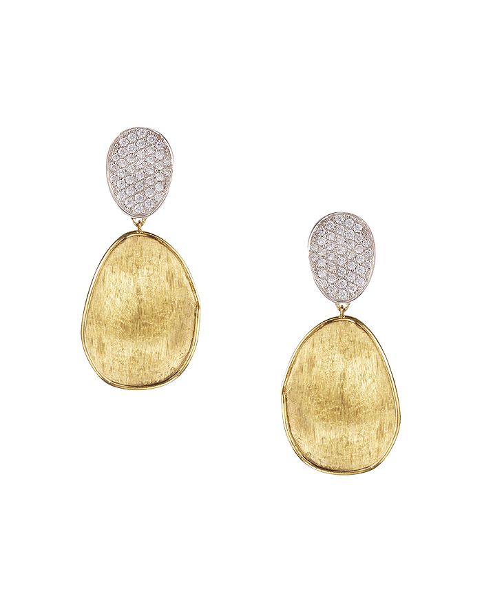 Shop Marco Bicego Diamond Lunaria Two Drop Small Earrings In 18k Gold In White/gold