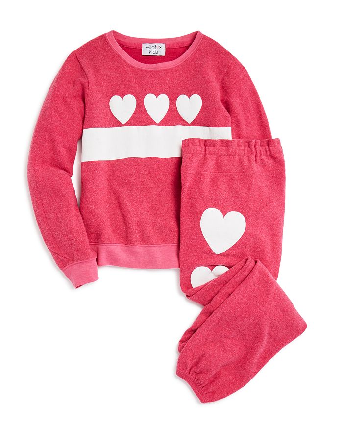 WILDFOX Girls Heart Fleece Sweatshirt Sweatpants Sizes 7 14