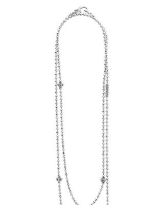 Sterling Silver Chain Necklace with Caviar Icon Stations, 36"