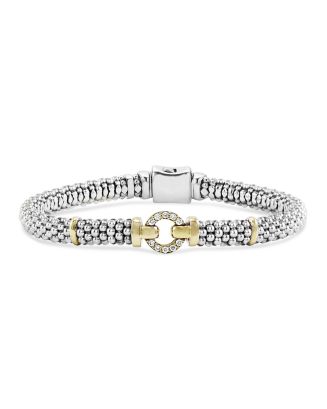 LAGOS 18K Gold and Sterling Silver Caviar and Diamonds Rope Bracelet ...
