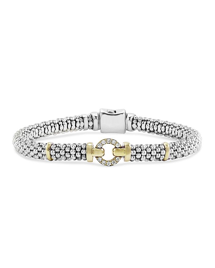 Shop Lagos 18k Gold And Sterling Silver Caviar And Diamonds Rope Bracelet, 6mm In Gold/silver