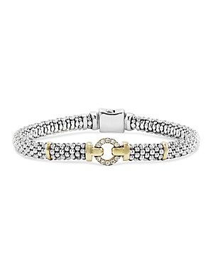 Lagos 18K Gold and Sterling Silver Caviar and Diamonds Rope Bracelet, 6mm