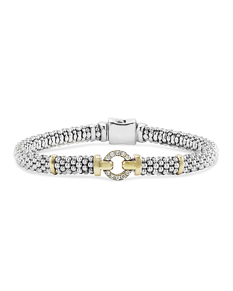Lagos 18K Gold and Sterling Silver Caviar and Diamonds Rope Bracelet, 6mm
