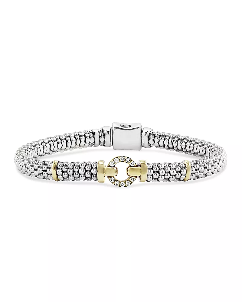 Lagos 18K Gold and Sterling Silver Caviar and Diamonds Rope Bracelet, 6mm