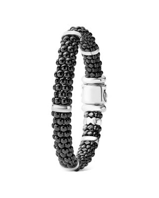 Black Caviar Ceramic and Sterling Silver Station Bracelet