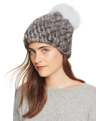 Jocelyn Mink Fur Beanie with Fox Fur Pom-Pom 