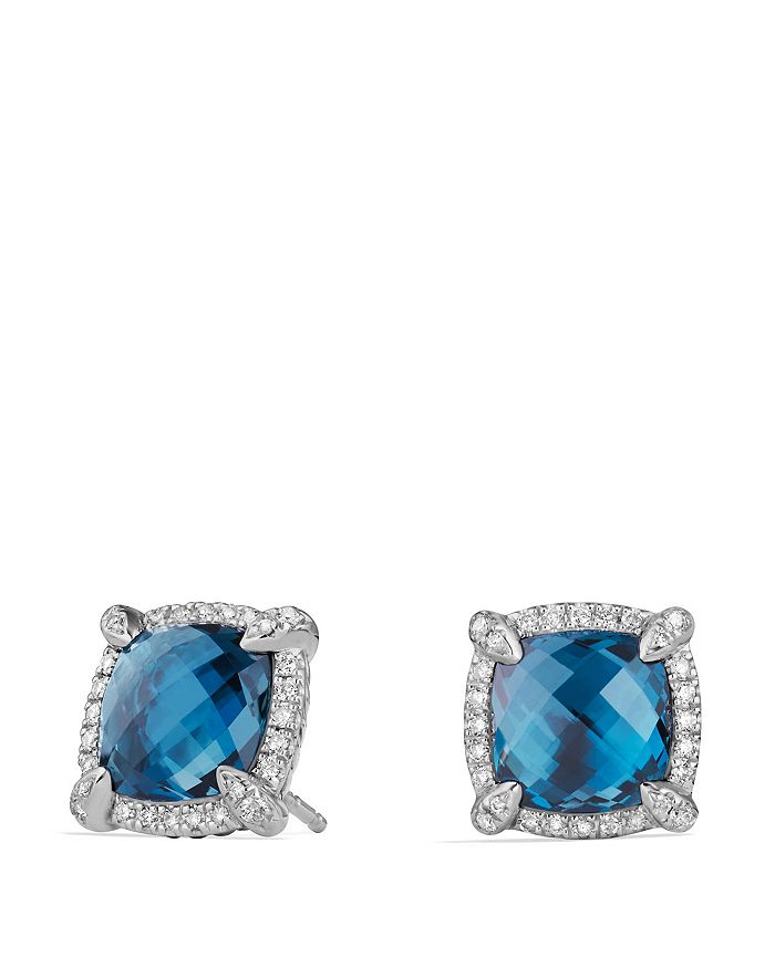 David Yurman Châtelaine Pavé Bezel Stud Earrings with Hampton Blue ...