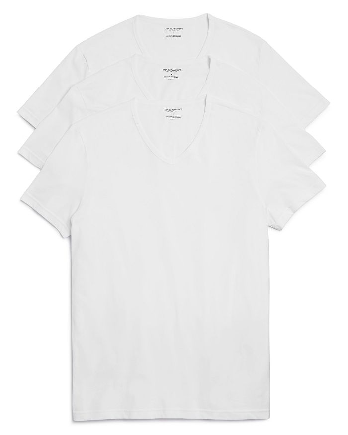 Shop Emporio Armani Pure Cotton V-neck T-shirts - Pack Of 3 In White