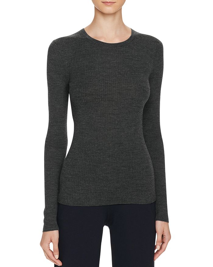 Theory 'mirzi' Rib Knit Merino Wool Sweater In Charcoal Melange