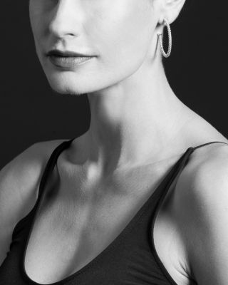 Beaded Thin Hoop Earrings, Sterling Silver, 35mm