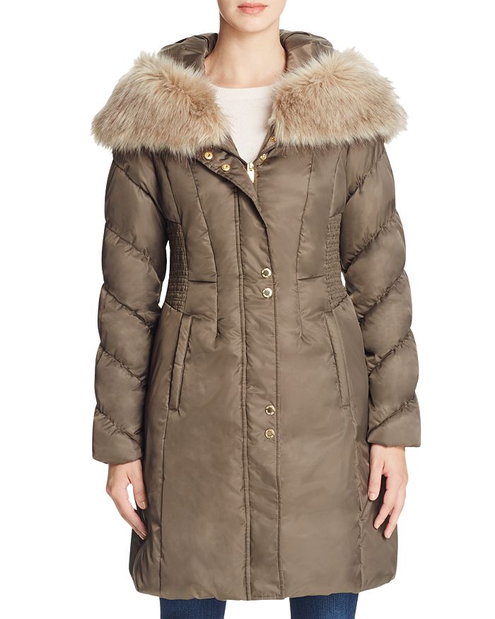Via Spiga Smocked Waist Puffer Coat In Pecan