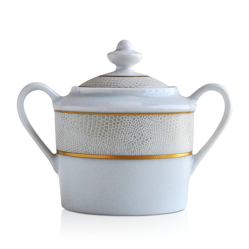 Bernardaud Sauvage White Sugar Bowl In Gold/white