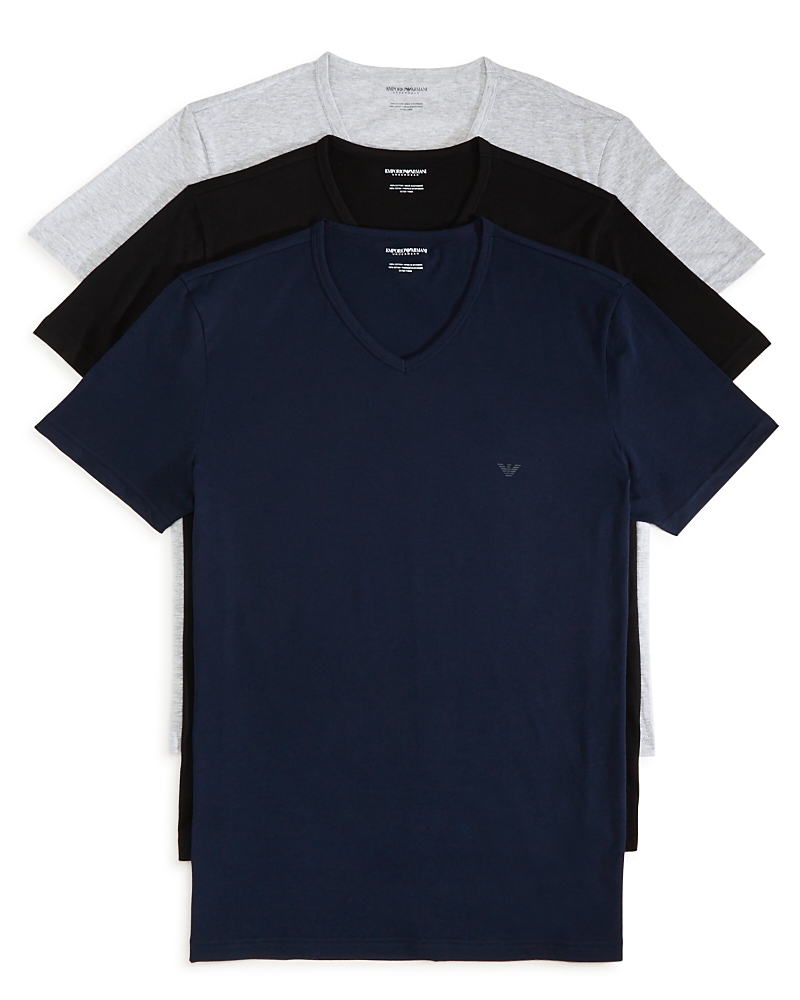 Shop Armani Collezioni Pure Cotton V-neck T-shirts - Pack Of 3 In Gray/black/navy