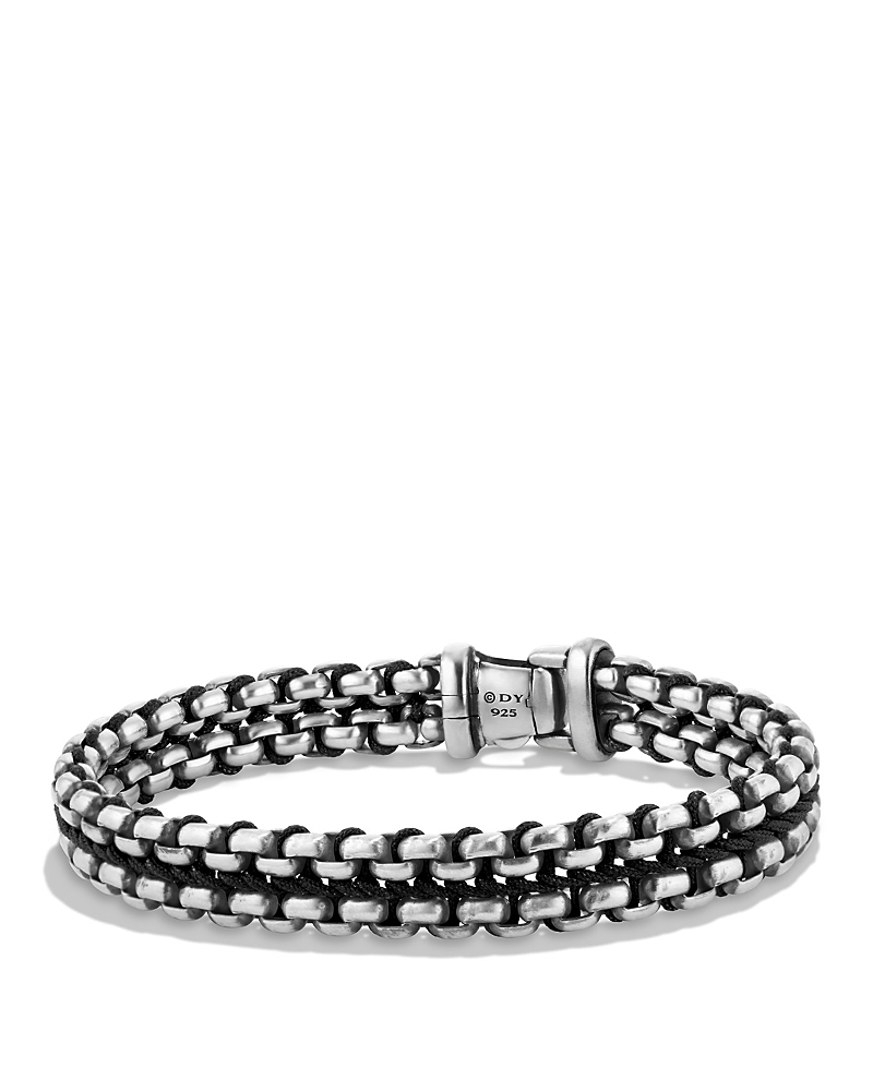 David Yurman Men's Woven Box Chain Bracelet in Sterling Silver with Black Nylon, 12mm