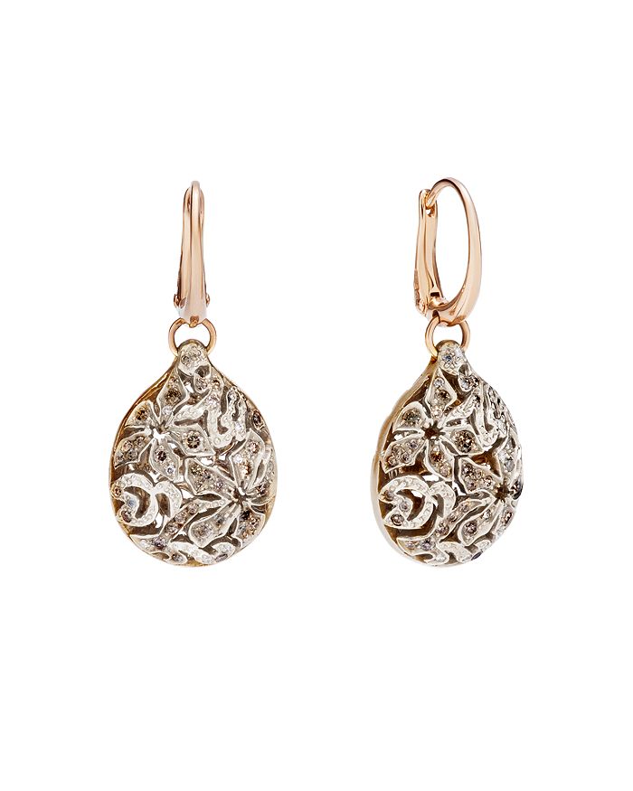 Pomellato Arabesque Earrings With Brown Diamonds In 18k Rose And White Gold In Rose Gold