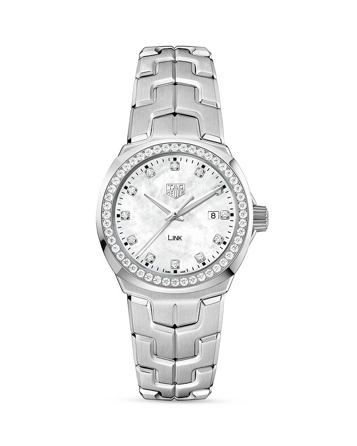 Tag Heuer Link Mother-of-pearl And Diamond Watch, 32mm In White/silver