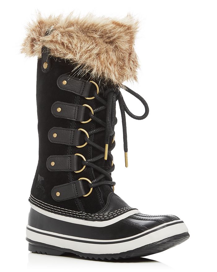 Sorel Joan Of Arctic Faux Fur-trimmed Waterproof Suede And Rubber Boots In Black