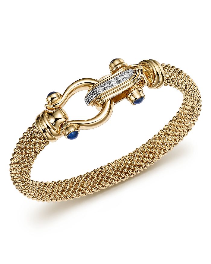 Bloomingdale's 14k Yellow Gold Beaded Mesh Bracelet With Diamond Clasp - 100% Exclusive In White/gold