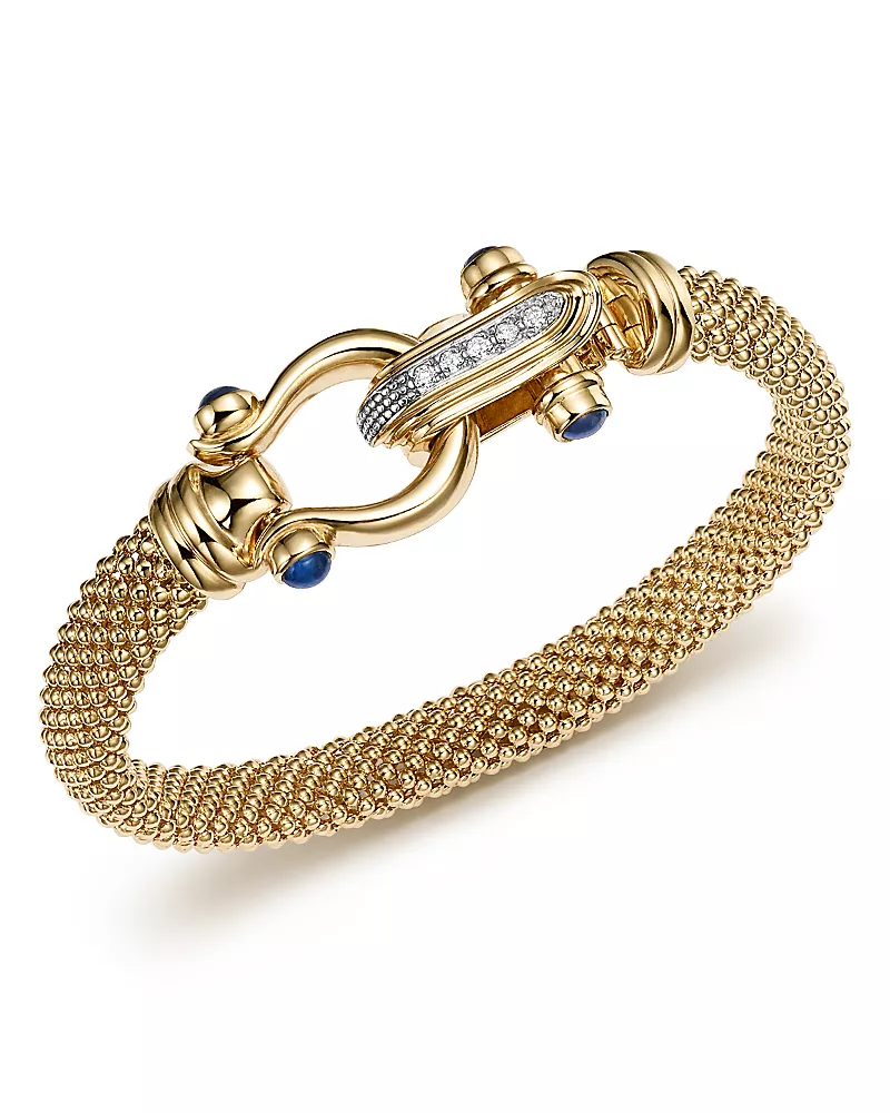 14K Yellow Gold Beaded Mesh Bracelet with Diamond Clasp