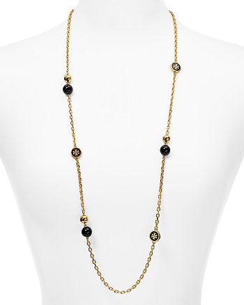 Tory Burch Lacquered Logo Rosary Necklace 36 Bloomingdale S