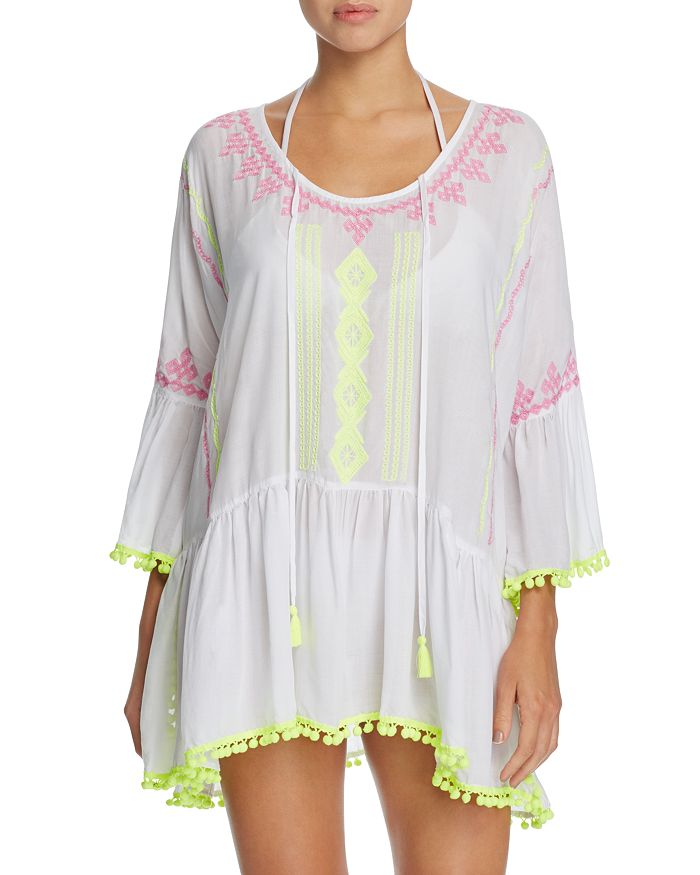 Surf Gypsy - Embroidered Pom-Pom Dress Swim Cover-Up