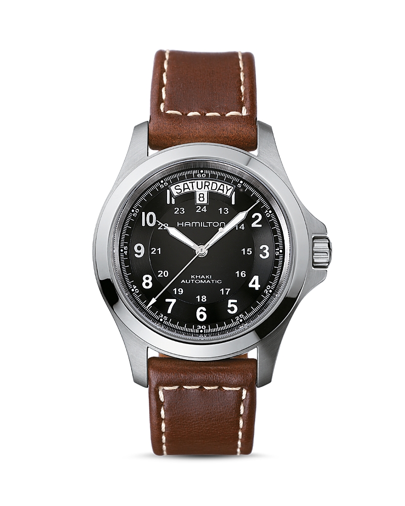 Hamilton Khaki Field King Auto Day-date Black Dial Men's Watch H64455533 In Black/brown
