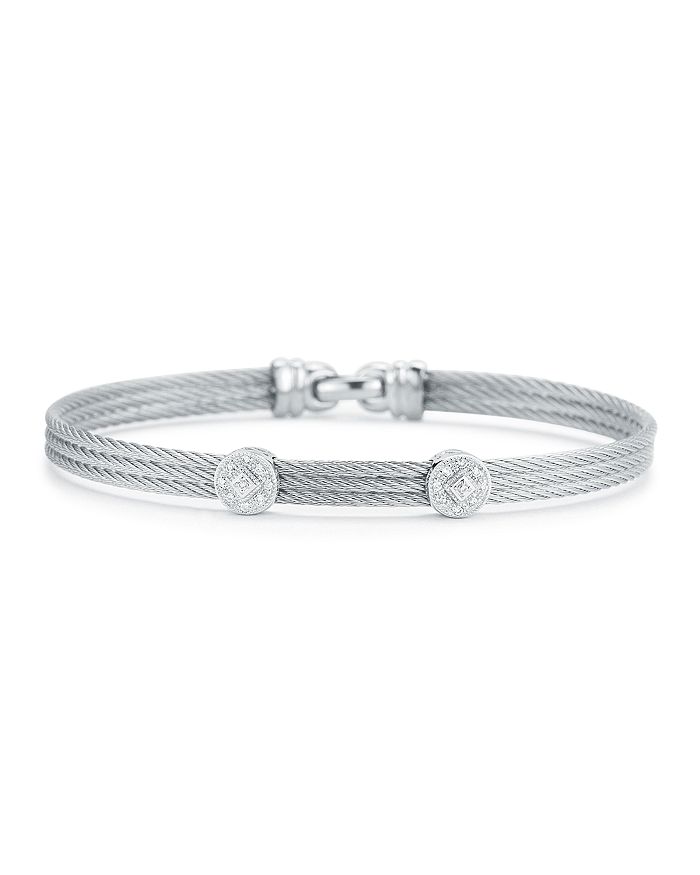 Alor Diamond Gray Cable Bangle In Silver