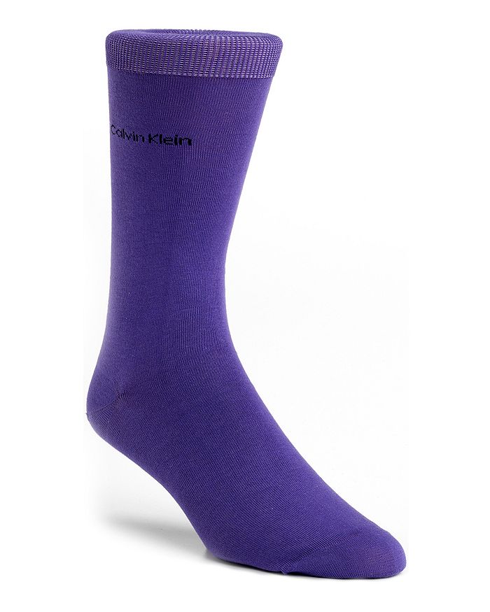 Calvin Klein Men's Socks, Giza Cotton Flat Knit Crew In Purple