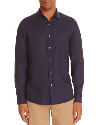 Michael Kors Mens Linen Printed Slim Fit Button Down Shirt Blue Size Xx Large main image 0