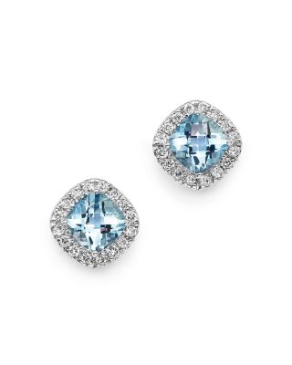 Bloomingdale's Fine Collection - Aquamarine Cushion and Diamond Stud Earrings in 14K White Gold&nbsp;- Exclusive